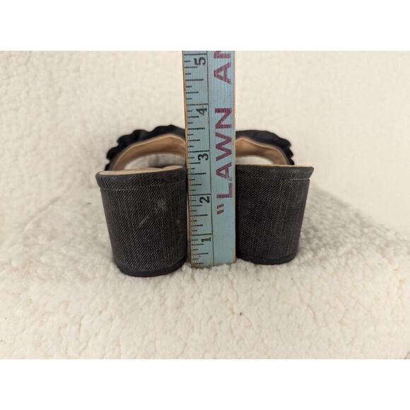 Ruffle Block Heel Denim Slide Sandals Sz 7.5 Lena Luisa - Picture 8 of 13